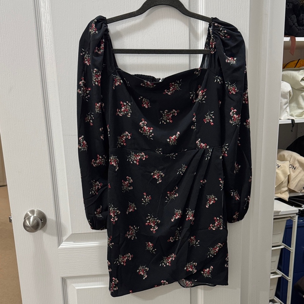 Abercrombie & Fitch Black Floral Long Sleeve Mini Dress